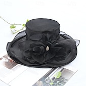 levne Party klobouky-Klobouky Organza Sluneční klobouk Formální Čajový dýchánek koktejl Elegantní Vinobraní Roztomilý S Květiny Přílba Pokrývky Hlavy
