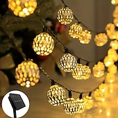お買い得  ソーラーストリングライト-5m-20LED/6.5m-30LED 屋外ソーラーモロッコボールライトストリング 中庭 ガーデンフェンス バルコニーステップ フェスティバル ウェディング 雰囲気 装飾ライトストリング