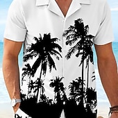 preiswerte Bedruckte Hemden-Sets für Herren-Herren Kokospalme 2St Hemden-Sets Hemd Kurzarm Kurze Hosen Kubanisches Halsband Urlaub Hawaiianisch Party Lässig Täglich 3D-Druck Sommer Rubinrot Weiß Gelb