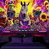 ieftine Tapiserii cu lumină neagră-Goblen sub lumină neagră Strălucesc în întuneric Petrecere luminoasă UV Reacționând Animal Trippy DJ Goblen Artă murală pentru camera de zi Dormitor
