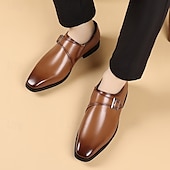 billiga Formell-herrskor med munkband i konstläder – klassiska bruna formella slip-on-klänningskor med spänndetalj, perfekta för affärs- och formella tillfällen