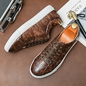 billiga Tillfällig-vardagssneakers i vitt krokodilmönster för män – snygga snörskor för dagligt bruk och fashionabla utflykter
