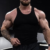 preiswerte Fitness Tank-Tops-Herren Tank Top Weste Unterhemd Ärmelloses Shirt Ärmellos Rundhalsausschnitt Sommer Einfach Mode Designer Basic Schnelltrocknend Urlaub Straße Ausgehen Hellgelb Schwarz Weiß Top T-Shirt für Herren