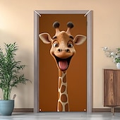 tanie Okładki drzwi-Zabawne Zwierzęta Dekoracje Drzwi Pokrycia Drzwi Giraffe Gobelin Zasłona Drzwi Dekoracja Tło Wewnątrz/Zewnątrz Baner Drzwi dla Domku Wiejskiego