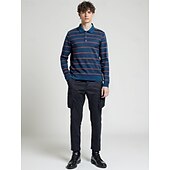 preiswerte Herren Elite Polo-Herren-Poloshirt aus Wolle, Strick, Polopullover, formell, Arbeit, Umlegekragen, langärmlig, modern, bequem, gestreift, Knöpfe, Streifen, Frühling, Frühling &amp; Herbst, normale Passform, Marineblau, Blau, Dunkelgrün, Braun, Polo