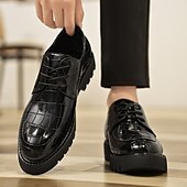 baratos Formal-sapatos derby marrom masculino - couro sintético com relevo de textura de crocodilo, calçados estilosos e versáteis para homens, ideais para uso casual, no escritório e no dia a dia