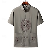 economico camicia da uomo con bottoni-Per uomo Camicia Camicia Estiva Camicia casual Camicia da Spiaggia Camicia con Bottoni Rosso Blu marino Verde Grigio chiaro Grigio scuro Manica Corta Drago Collo alla coreana Vacanza Camicia hawaiana