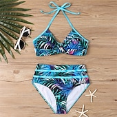 billiga One Pieces &amp; Tankinis-Dam Tankini Tvådelad baddräkt Volang Badkläder Badkläder Blå Guld Andningsfunktion Snabb tork Lättvikt Ärmlös - Simmning Surfing Strand Sommar Vår