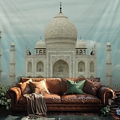 baratos tapeçaria de paisagem-Tapeçaria de Parede do Taj Mahal Paisagem Grande Tapeçaria Mural Decoração Fundo Fotográfico Cobertor Cortina Decoração para Casa Quarto Sala de Estar