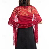 cheap Wedding Guest Wraps-Ladiery Women&#039;s Floral Lace Scarf Shawl with Tassels, Soft Mesh Fringe Wraps for Wedding Evening Party Dresses