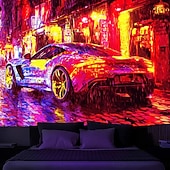 ieftine Tapiserii cu lumină neagră-Tapiserie Blacklight Strălucire în întuneric Petrecere strălucitoare Reactive UV Stradă oraș Mașină Misty Natură Peisaj Tapiserie Suspendată Artă de perete Mural pentru Living sau Dormitor