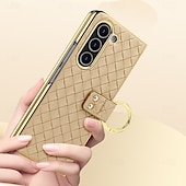 cheap Samsung Cases-Phone Case For Samsung Galaxy Z Fold 6 Z Fold 5 Z Fold 4 Back Cover Ring Buckle Shockproof Retro PU Leather