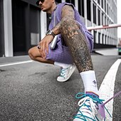 baratos Conjuntos de camisetas básicas masculinas-Homens Conjunto de shorts e camiseta Conjunto de T Sem Manga Crewneck Côr Sólida Roupa de Malha Tricotado Férias Roxo Bege Top Tee para Homens