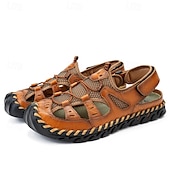 economico Sandali casual-Per uomo Sandali Scarpe fatte a mano Pelle crosta Traspirante Comodo Antiscivolo Con lacci intrecciali Giallo-marrone Nero Marrone