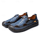 cheap Casual Sandals-Men&#039;s Brown Leather Slip-On Sandals with Perforated Detailing and Stretch Panels – Comfortable and Stylish for Casual Wear, Outdoor and Summer Activities