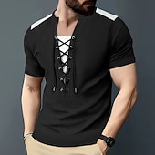 cheap Men&#039;s Casual T-shirts-Men&#039;s Henley Shirt Tee Short Sleeve Shirt Tee Top Short Sleeve Crewneck Summer Color Block Solid / Plain Color Fashion Designer Fashion Vacation Street Going out Wine Black White Top Tee for Men