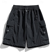 baratos Clássico-Homens Bermuda Cargo Calção Bermudas Shorts casuais Cintura elástica Bolso multi Perna reta Tecido Respirável Pavio Humido Comprimento do joelho Ao ar livre Casual Corrida Esportes Moda Preto Roxo