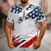 economico Magliette del Giorno dell&#039;Indipendenza-Per uomo Bandiera americana degli Stati Uniti Camicia Camicia abbottonata Manica corta Moda Casual Da mare Abbigliamento di strada Abbigliamento mare Estate Primavera Colletto Mao Collare Henley