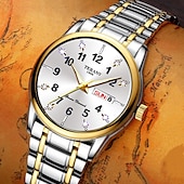 baratos Relógios Quartz-Relógio digital masculino de negócios, mostrador redondo com strass, à prova d&#039;água, luminoso, com pulseira de liga, multifuncional, fashion, relógio de quartzo para homens, presentes de lazer e