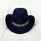 preiswerte Partykappen-Metallgürtel Western Cowboyhut Herren Herren Damen Jazz Cowboyhut mit Leder breiter Krempe Glockenhut Kirche Sombrero Cowgirl
