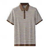 cheap Men&#039;s Printed Polo-Men&#039;s Polo Knit Polo Sweater Business Casual Lapel Short Sleeve Formal Stripes Buttons Summer Black Light Green Dark Green Brown Polo