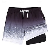 baratos calção de banho boxer masculino-Homens Calção Justo de Natação Shorts de Natação Bermuda de Surf Calças Com Cordão 2 em 1 Com bolsos Natação Surfe Praia Esportes Aquáticos Estampado Verão Primavera