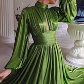 baratos VERDE-Vestido de Festa A-Line Brilhante Vestido Formal de Formatura Comprimento Total Sem Mangas Decote Alto Poliéster com Glitter Lantejoula