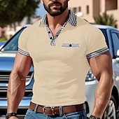 preiswerte Klassisches Poloshirt für Herren-Herren Golfhemd Golf Poloshirts Arbeit Casual Kargen Kurzarm Basic Modern Farbblock Patchwork Knopf Sommer Frühling Regular Fit Schwarz Weiß Rote Marineblau Blau Beige Golfhemd