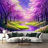 cheap Blacklight Tapestries-Blacklight Tapestry Glow in the Dark Glow Party UV Reactive Blossom Trippy Misty Nature Landscape Hanging Tapestry Wall Art Mural for Living Room Bedroom