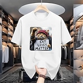 preiswerte Herren -Grafik -T -Shirt-Herren Katze Lustig T Shirt 100% Baumwolle Kurzarm Grafik Hemd Schwarz Weiß Bequemes T-Shirt Urlaub Straße Modedesigner-Kleidung