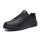 economico Casuale-sneakers da uomo in similpelle nera con suola ammortizzata, comodo design con lacci per un uso casual e quotidiano