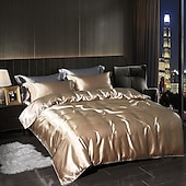 cheap Duvet Cover Sets-4 Pieces Satin Silk Bedding Set with Fitted Sheets Duvet Cover Sets Summer Solid Color Comforters Covers with 2 Pillowcases
