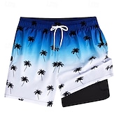baratos calção de banho boxer masculino-Homens Calção Justo de Natação Shorts de Natação Bermuda de Surf Calças Com Cordão 2 em 1 Com bolsos Natação Surfe Praia Esportes Aquáticos Estampado Verão Primavera