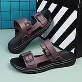 cheap Vacation Sandals-Men's Black Sport Sandals with Adjustable Buckle Straps, Comfortable Design for Outdoor, Casual and Summer Activities