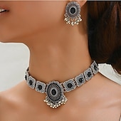abordables Conjuntos de joyas-Conjuntos de joyas para novias, 1 juego de pendientes de aleación de diamantes de imitación, collar, conjunto de joyas artísticas de moda elegante para mujer para bodas, invitados a la boda, fiesta,