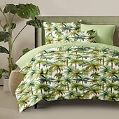 abordables 100% Coton-Housse de couette taille complète ensemble de literie tropicale ensembles de lit palmier housse de couette douce et légère avec 2 taies d&#039;oreiller pour l&#039;été le printemps