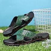 preiswerte Lässige Sandalen-Schwarze Herrensandalen mit Kreuzriemen, Krokoprägung und bequemer Gummisohle – lässiges Outdoor-Schuhwerk für Sommer, Strand und Alltag