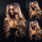 cheap Human Hair Lace Front Wigs-Brazilian virgin Hair Glueless Honey Blonde 5x5 Closure Wigs Ombre Highlighted Hair13x4 Lace Front Wig Pre-Plucked