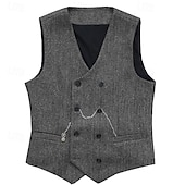 billige Gilets-Herre سترة Veste Gilet Feriereise Daglig Bryllupsfest Stevnemøte Mote Fritid Vår Høst Knapper Lomme Polyester Bekvem عادي Dobbeltkneppet V-hals Normal Sølv Svart Rød Burgunder Vest