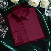 baratos Camisas de cetim masculinas-Homens Camisa Social Blusa de cetim Camisa casual camisa de botão Tecido Casamento Férias Preto Branco Vinho Azul Marinha Manga Longa Lapela Primavera &amp; Outono Roupa