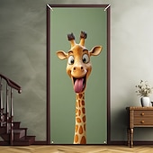 tanie Okładki drzwi-Zabawne Zwierzęta Dekoracje Drzwi Pokrycia Drzwi Giraffe Gobelin Zasłona Drzwi Dekoracja Tło Wewnątrz/Zewnątrz Baner Drzwi dla Domku Wiejskiego