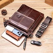 olcso Férfitáskák-Férfi Crossbody táska Marhabőr Napi Cipzár Tömör szín Fekete Barna Kávé