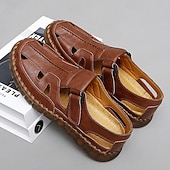 cheap Casual Sandals-Men's Brown Faux Leather Fisherman Sandals with Velcro Strap, Breathable Design and Comfortable Sole for Summer, Outdoor Activities and Beach Wear