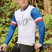 abordables Maillots pour hommes-Homme Maillot de cyclisme Bloc de Couleur manche longue Cyclisme Maillot avec 3 poches arrière VTT Vélo tout terrain Séchage Rapide Respirant Des sports Blanche Bleu Vêtement Tenue