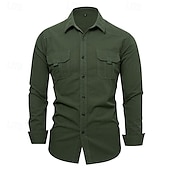 preiswerte Arbeitshemden für Herren-Herren Hemd Sommerhemd Lässiges Hemd Knopfhemd Schwarz Kaki Armeegrün Grau Langarm Glatt Kargen Urlaub Festtage Tasche Bekleidung Polyester Modisch Brautkleider schlicht Komfortabel