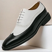 cheap Formal-Men&#039;s Classic Wingtip Brogue Oxford Shoes – Two-Tone Formal Dress Shoes with Perforated Detailing for Business and Wedding Attire