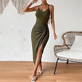 cheap Bodycon Club Dresses-Women&#039;s Long Dress Maxi Dress Casual Dress Summer Dress Slip Dress Fashion Outdoor Party Holiday Regular Fit Plain Sleeveless Spaghetti Strap Army Green Summer Spring