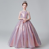 levne Párty šaty-Děti Dívčí Šaty na párty Pevná barva Bez rukávů Výkon Narozeniny Flitry Elegantní Krásná Polyester Maxi Šaty na párty Swingové šaty Áčkové šaty Léto 4-12 let Světlá růžová Vodní modrá Zlatá