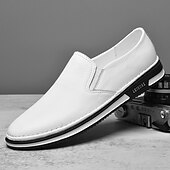 billiga Tillfällig-slip-on sneakers i konstläder för män, avslappnade vita skor med bekväm gummisula, snygga och mångsidiga skor för vardags- och fritidsaktiviteter