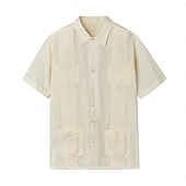 abordables Chemises élite-Homme Chemise Chemise Guayabera Jaune clair Noir Blanche Vert Claire Rose Claire Manche Courte Col Rabattu École Performance Broderie Vêtement Tenue Élégant Vacances ancien Neutre